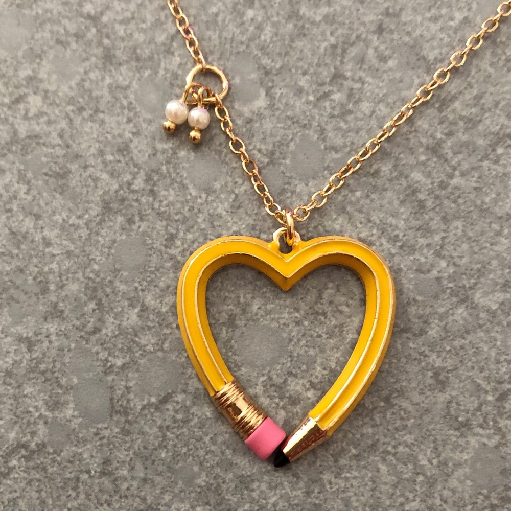 Betsey Johnson Best in Class Yellow Enamel Heart Shaped Pencil Necklace NWT - Picture 7 of 11